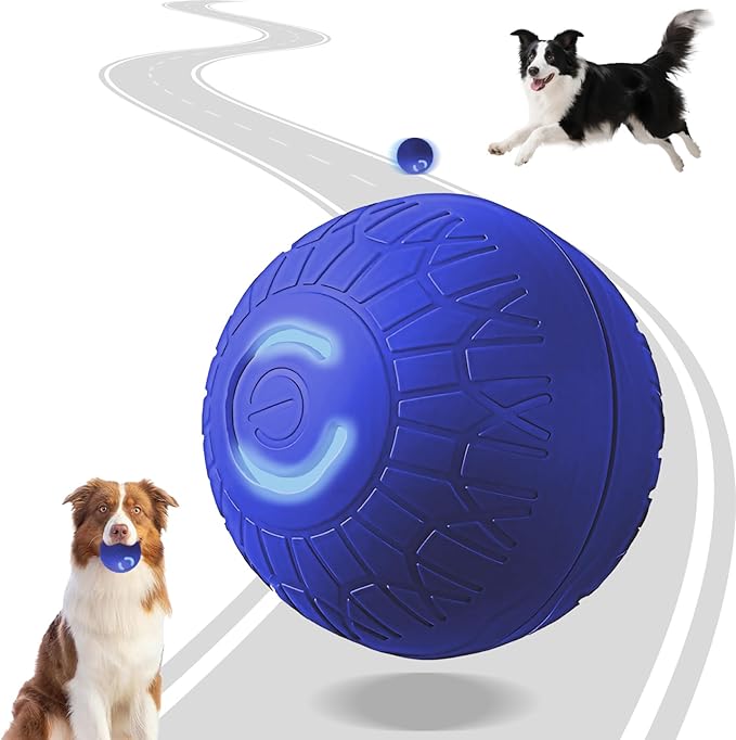 Interactive Duraspin Dog Ball, Self-Bouncing Vibrating & Auto-Rolling, Auto Stop Touch Start Jumping Ball Toy for Medium/Large Dogs (S, Blue)