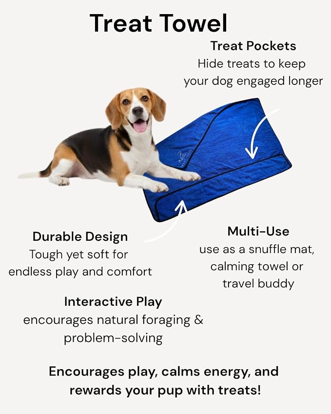 Treat Towel for Dogs – Snuffle Towel for Mental Stimulation & Enrichment, Interactive Lick Mat Alternative, Washable Microfiber, Boredom Buster Nose Work Toy for All Breeds – Blue