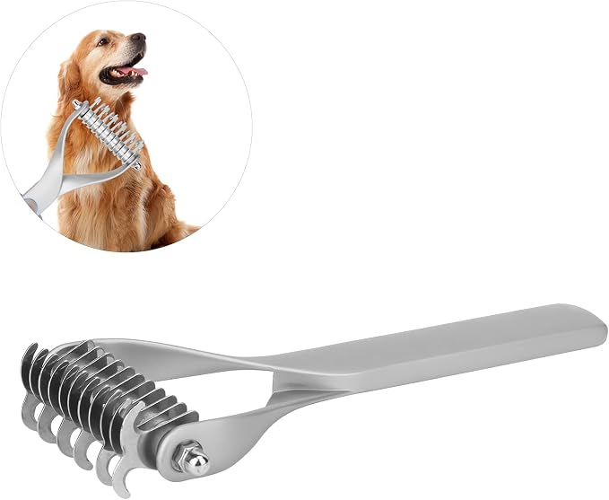 2 - Sided Pet Grooming Tool, Undercoat Rake for Dogs and Cats, Double - Headed Brush with Thinning and Dense Blades to Remove Loose Hair and Knots, Zinc Alloy Comb for Pup (Small Size)