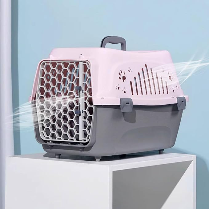 Plastic Cat Cage, Puppy Car Carrier with Door Locks and Handle, Portable Cat Travel Crate for Vet Visits Long Distance Trips(White)