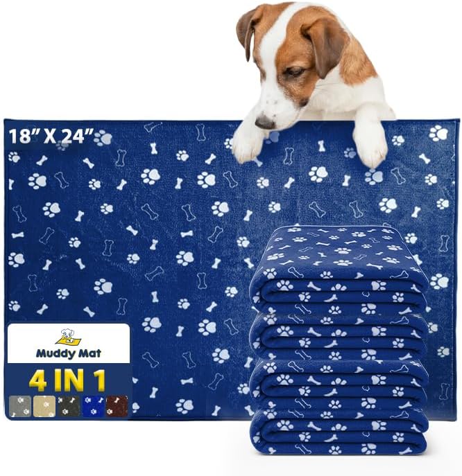 Muddy Mat® Washable Pee Pads for Dogs, Super Absorbent Reusable Puppy Pads–100% Waterproof Pee & Potty Training Pads for Pets,Non-Slip Dog Pads for Crates, Playpens & Floors- 4 Pack, Navy Blue 18"x24"