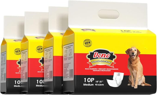 Dono Disposable Male Diapers for Medium Dogs, M, 40Count | Wetness Indicator, Super Absorbent, Leak Protection, For Excitable Urination, Incontinence, or Male Marking