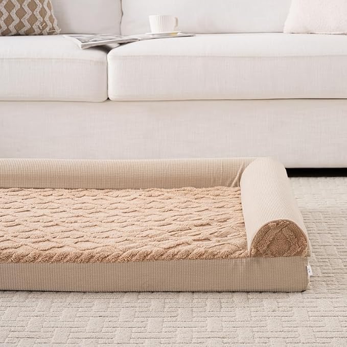Dog Bed, U-Shaped Couch-Style Pet Bed with Waterproof Cover, Removable Washable Cover, for All Dog and Cat Breeds (Brown, 42" x 30" x 6.5")