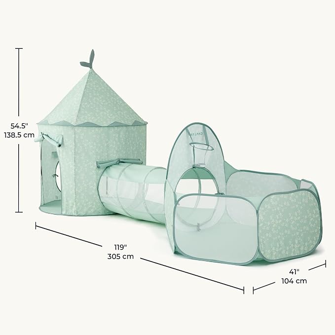 Tiny Land 3-in-1 Kids Play Tunnel with Ball Pit & Tent, Pop Up Crawl Tunnel for Toddlers, Indoor & Outdoor Baby Play Tunnel, Foldable Crawling Tunnel Toy, Gift for 2 Year Old Girl & Boy, Green