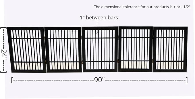 Urnporium Pet Dog Gate Freestanding, Strong Durable Folding Wooden Fence, Portable Acacia Hardwood Safety Barrier for Indoor & Outdoor Use (Black Pet Gate, 5 Panel 24" Tall)