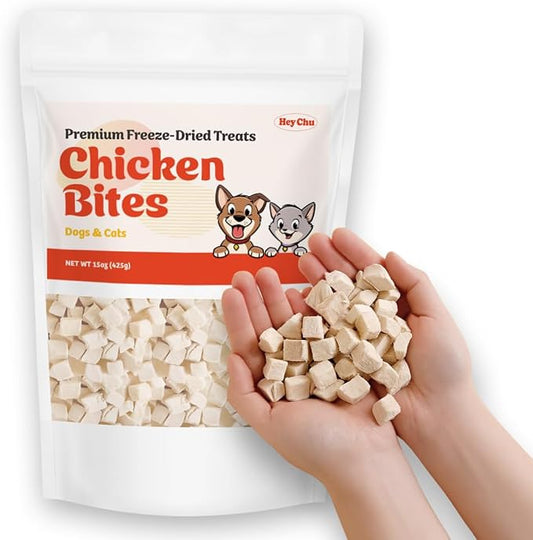 Freeze Dried Chicken Breast Dog & Cat Treats - 15oz (425g) Single Ingredient Raw Chicken Bites, High Protein, Grain Free, Natural Training Snacks for Puppies, Kittens & Adults