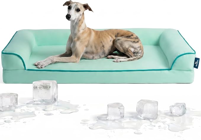 Cooling Dog Bed for Summer, Extra Large Orthopedic Cool Pet Bed with Sides, Q-Max >0.45, Egg Crate Foam with Removable Washable Cover for Large Dogs, Light Aqua