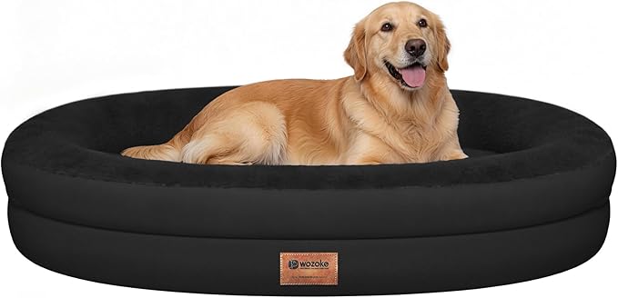 Orthopedic Dog Bed for Large Dogs, Waterproof Dog Bed for Large Size Dogs with Bolsters, Egg Crate Foam Sofa Bed with Washable Removable Cover & Non-Slip Bottom, Black