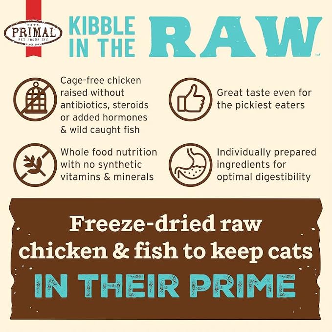 Primal Kibble in The Raw, Freeze Dried Cat Food, Chicken & Fish, Scoop & Serve, Made with Raw Protein, Whole Ingredient Nutrition, Crafted in The USA, Dry Cat Food, 64 Ounce (4 lb) Bag
