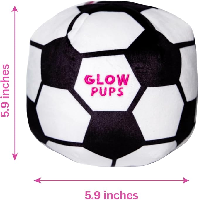 Glow Pups Plush Soccer Ball Dog Toy with Squeaker, Black and White