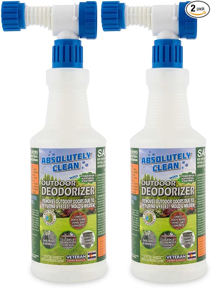 Absolutely Clean Amazing Outdoor Deodorizer odor eliminator Natural Enzyme Just Spray & Walk Away Grass, AstroTurf, Dog Runs, Patios, Decks, Fence & More Vet Approved - odor eliminator for strong odor