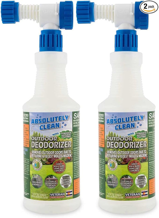 Absolutely Clean Amazing Outdoor Deodorizer odor eliminator Natural Enzyme Just Spray & Walk Away Grass, AstroTurf, Dog Runs, Patios, Decks, Fence & More Vet Approved - odor eliminator for strong odor