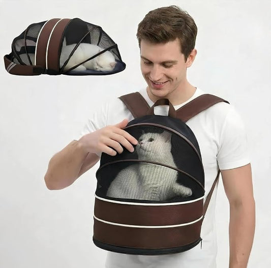 Interactive Expandable Pet Carrier Backpack for Cats & Small Dogs-Interactive Opening Pet Tent Backpack. Expandable for Extra Space.Breathable,Foldable Nest Bed for Travel, Walks,Vet & Home-Coffee