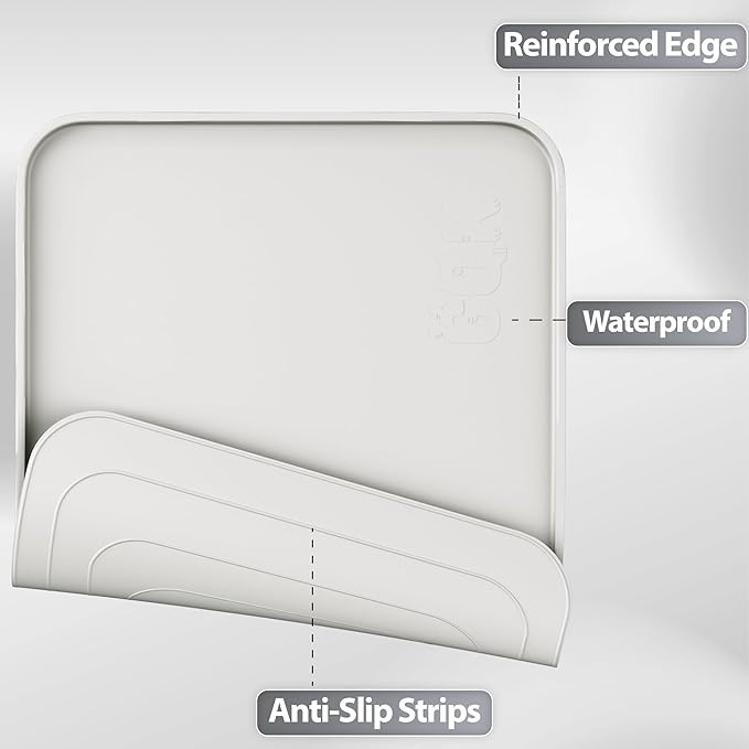 Silicone Dog & Cat Food Mat with Raised Edge, 20"x14" Extra Thick Waterproof Non-Slip Pet Feeding for Food and Water Bowls, Spill Proof Mat to Protect Floors, BPA Free Dishwasher-Safe,Sand White