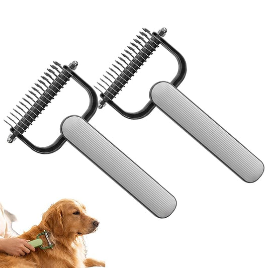 2PC Pet Grooming Brush, 2026New Double Sided Dematting Comb for Cats & Dogs, Undercoat Rake, Gentle Matt Remover Detangler for Long Thick Hair Pets, Easy Grip Fur Remover Comb, Deshedding Brush (Grey)