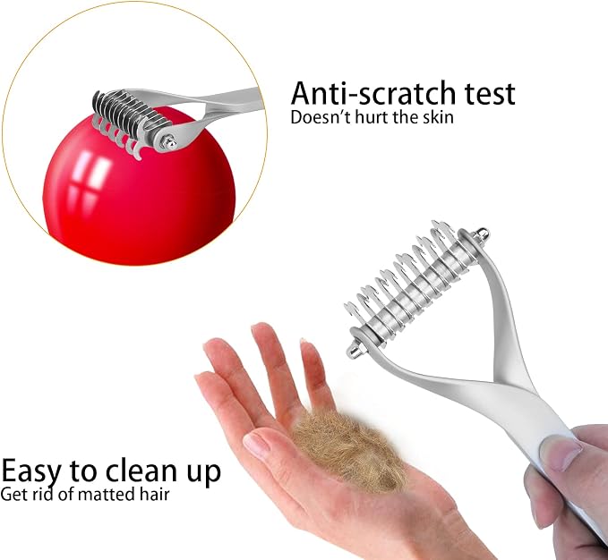 2 - Sided Pet Grooming Tool, Undercoat Rake for Dogs and Cats, Double - Headed Brush with Thinning and Dense Blades to Remove Loose Hair and Knots, Zinc Alloy Comb for Pup (Small Size)