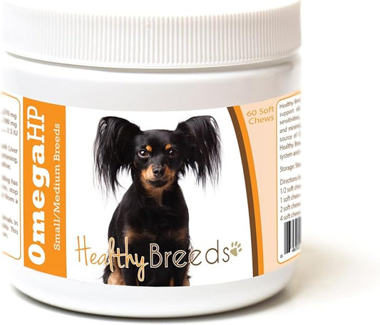 Healthy Breeds Russian Toy Terrier Omega HP Fatty Acid Skin and Coat Support Soft Chews 60 Count