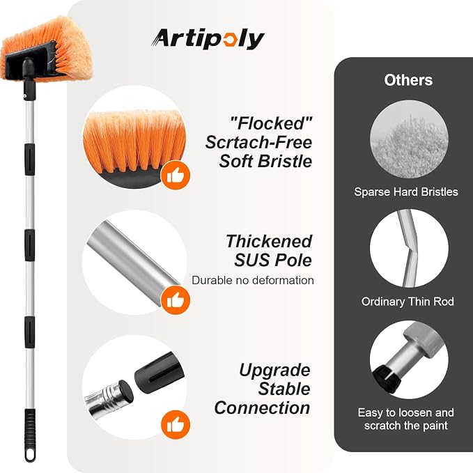 ARTIPOLY 65" Five-Sided Car Wash Brush with Extension Pole, Car Wash 12" Dip Soft Five-Sided Brush, No Scratch Car Cleaning Brush Supplies for RV Boat Truck SUV, House Siding, Snow