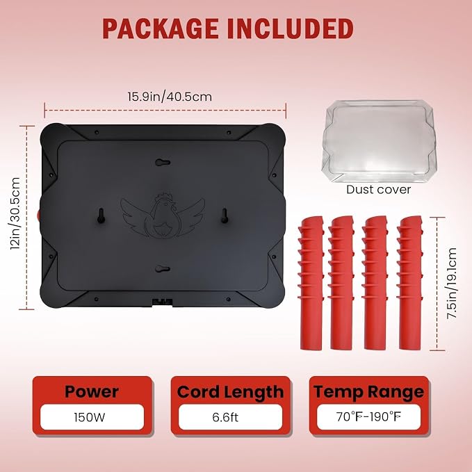 150W Chick Brooder Heater Plate, 2-in-1 Adjustable Radiant Brooder Plate for Chicks & Poultry, Smart Thermostat, 16"x11", Safe & Energy Saving, Ideal for Brooders & Small Chicken Coops