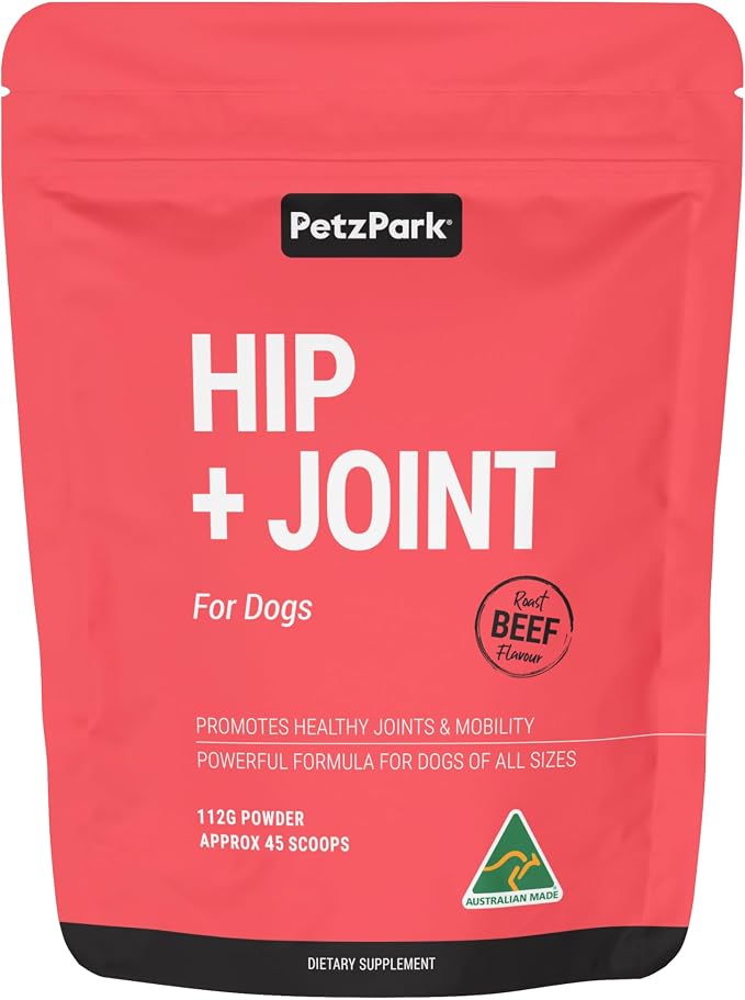 Petz Park Hip + Joint for Dogs 45 Scoops, Glucosamine for Dogs with Chondroitin and MSM, Dog Hip and Joint Supplement for Mobility Support, Dog Food Topper Powder for Joint Health and Flexibility