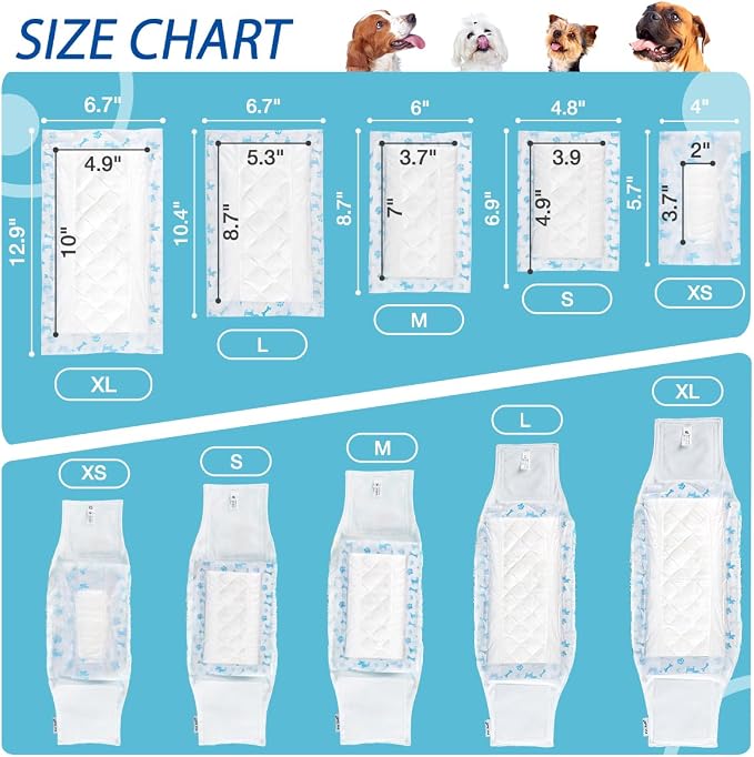 Disposable Dog Diaper Booster Pads M - 100 Count, Dog Diaper Liners for Male and Female Dogs, Inserts Fit Most Puppy Diapers - Pet Belly Bands and Male Dogs Wraps