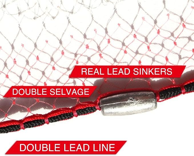 BasicGear Cast Net | Lead, 3ft-12ft Radius, 3/8 or 1/4 inch Mesh for Freshwater and Saltwater Bait Fish| Professional Grade and Upgraded Material | Throw Style