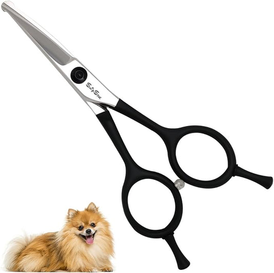 4.5in Small Curved Dog Grooming Scissors Professional, 20 Degree Bend Cat Dog Scissors for Grooming, Safety Round Tips, VG10 Steel Sharp, Pet Shears for Face Eyes Paw Hair Cutting, at Home or Groomer