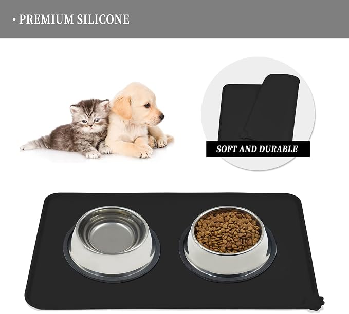 Reopet Silicone Pet Feeding Mat - Waterproof & Non-Slip Dog Cat Placemat | High Raised Edges Prevent Food & Water Spills to Protect Floors, Easy to Clean, Fit for Dog Cat Bowls