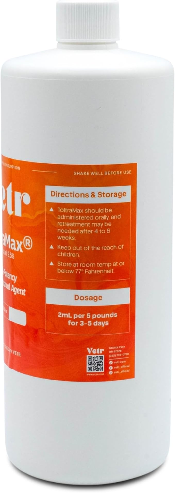 Toltrazuril 2.5% for Horses, Dogs, Cats, 960mL/32.4 Ounce, for Non-Food Chain Animals, Peanut Butter