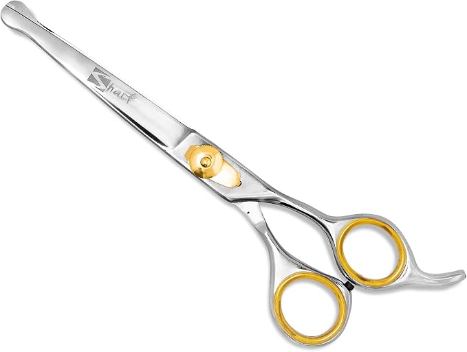 Sharf Dog Grooming Scissors, Gold Touch 7.5 Inch Straight Sharp Professional Pet Grooming Shear with Safety Round Tip, Ball Point for Safe and Easy Use for Cat or Dog Grooming