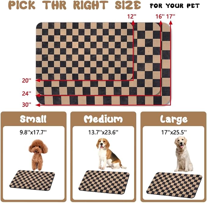 Dog Food Mats for Floors Waterproof, Pet Water Bowl Mats Pet Feeding Absorbent Placemats Plaid 12 * 20 inch