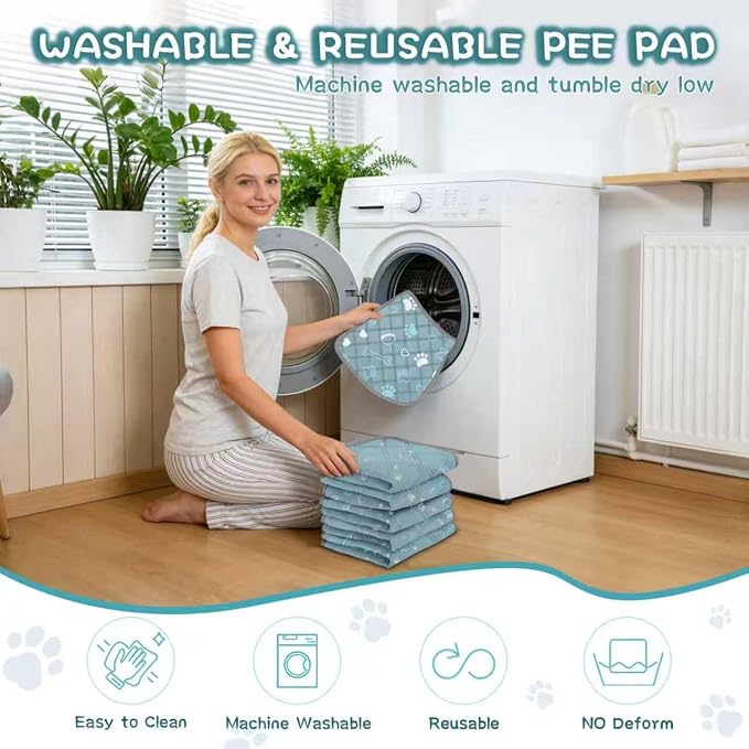 6 Packs Washable Guinea Pig Cage Liners with with Paw Print, Waterproof Guinea Pig Pee Pads Reusable Absorbent Bedding Anti Slip Mats for Small Animals Bunny Rabbit Hamster (Blue, 12 x 12in)