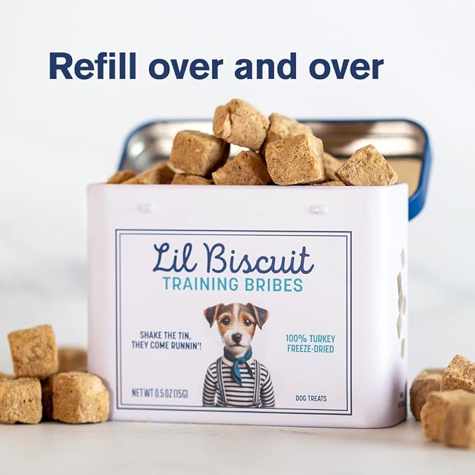 Piper Loop | Lil Biscuit Training Bribes | Pocket-Size Refillable Tin | Freeze-Dried | ~20 Treats | 100% Pork | 0.5 oz