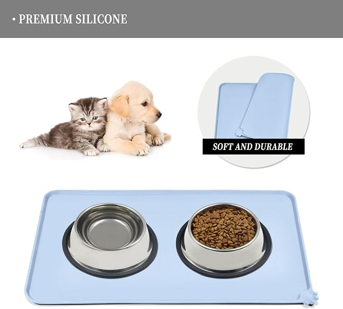 Reopet Silicone Pet Feeding Mat - Waterproof & Non-Slip Dog Cat Placemat | High Raised Edges Prevent Food & Water Spills to Protect Floors, Easy to Clean, Fit for Dog Cat Bowls