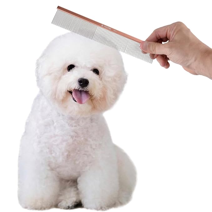 Furzone 2-in-1 Megal Greyhound Comb for Dogs (Medium/Coarse), 69 Stainless Steel Pins Dog Comb, Aluminum 24.5cm Handle,Lightweight,Gently Remove Dogs’ Head/Body Fur, Professional Grooming Accessories