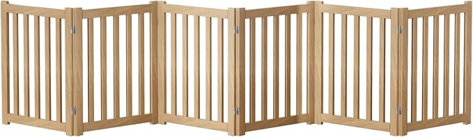 6-Panel Solid Wood Dog Gate - Freestanding Folding Pet Gate for Doorways, Stairs, Indoor, 24" Height, No Installation Needed, Natural Wood