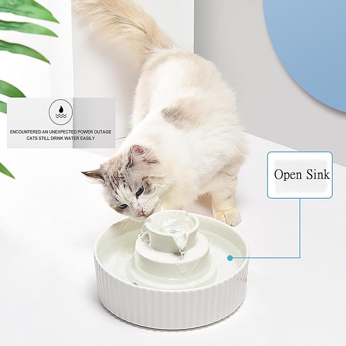 Ceramic Cat Water Fountain Cats 2.1L/71.02oz with 9 Filters 3 Sponge Tower Water Dispenser Dog Water Bowl Dispenser Cat Fountain for Cats Indoor Ultra Quiet Pump Pets Water Bottle White