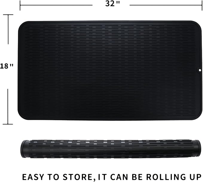 MicoYang Silicone Dish Drying Mat for Multiple Usage,Easy clean,Eco-friendly,Heat-resistant Silicone Mat for Kitchen Counter or Sink,Refrigerator or Drawer Liner Black 4XL 32 inches x 18 inches