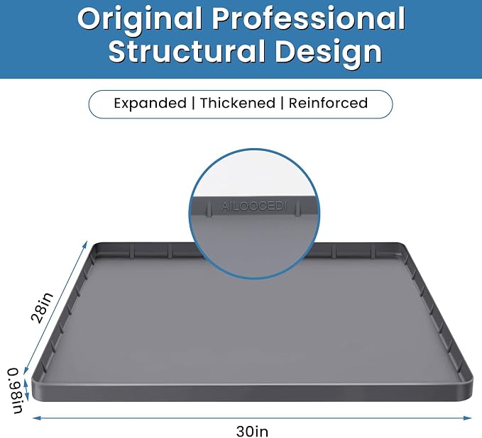Large Thickened Washing Machine Mat 30" x 28" Silicone Under Washer and Dryer Drain Pan Drip Tray Floor Protector Non-Slip Flexible Soft Mat Waterproof Raised Edge 0.98'' Dark Gray