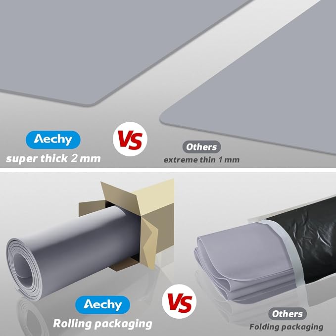 AECHY Silicone Mats for Kitchen Counter 27.5 x 16.5 Inch, 2mm Thick – Multipurpose Silicone Mat Thick Heat Resistant Mat Shipped Rolled Up Kitchen Counter Mat Nonslip Silicone Mats, Dark Gray