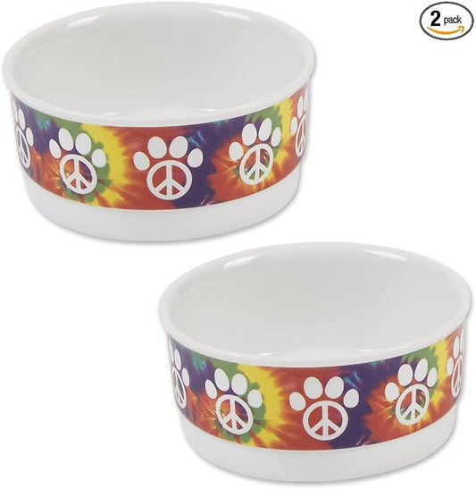 Bone Dry Ceramic Food Bowls, Non-Slip & Dishwasher Safe, Small Set, 4.25x2, Peace Paw, 2 Count