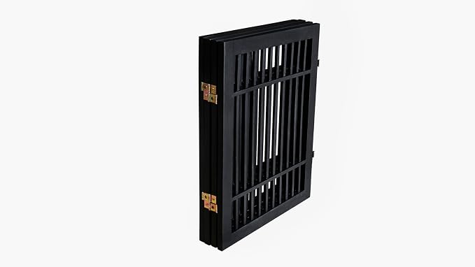 Urnporium Pet Dog Gate Freestanding, Strong Durable Folding Wooden Fence, Portable Acacia Hardwood Safety Barrier for Indoor & Outdoor Use (Black Pet Gate, 4 Panel 24" Tall)
