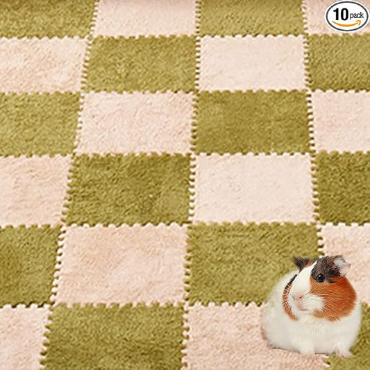 10Pcs 11” x 11” Guinea Pig Pads Washable, Reusable Guinea Pig Fleece Cage Liners, Soft Warm Rabbit Sleep Mat Blanket Bed (Green)