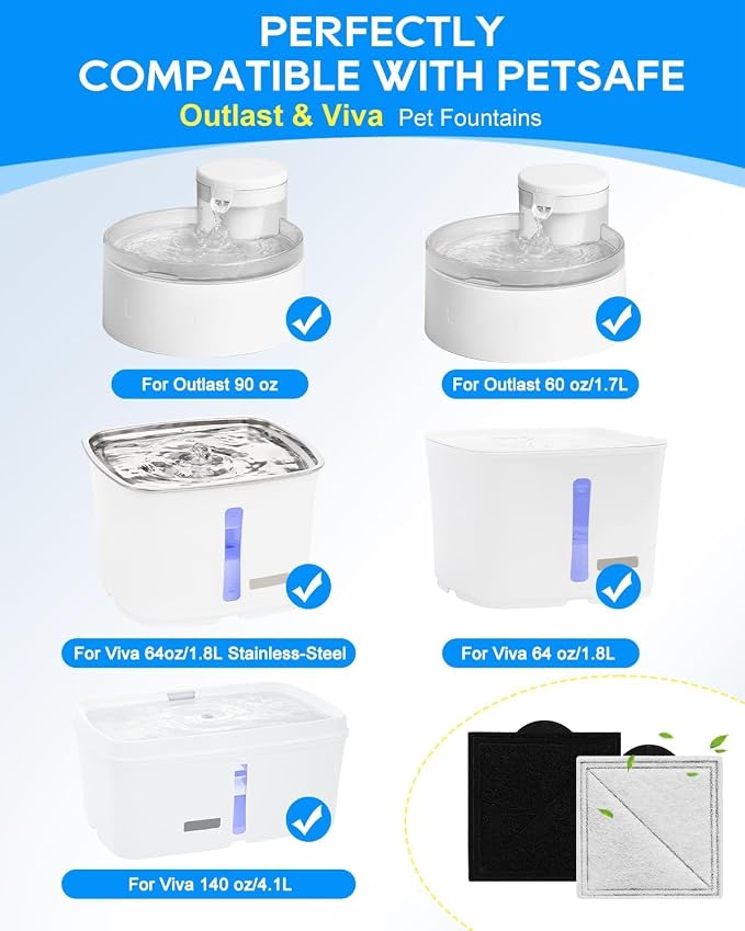 16 Pack Cat Fountain Filter Replacement Fit for PetSafe Outlast Pumpless Pet Fountain, Fit for Ion-X, Viva and Premier Stainless Steel Cat Water Fountain, Pet Water Fountain Filters for Dogs & Cats