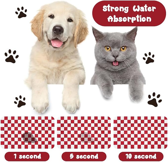 Dog Food Mats for Floors Waterproof, Pet Water Bowl Mats Pet Feeding Absorbent Placemats Plaid 24 * 32 inch