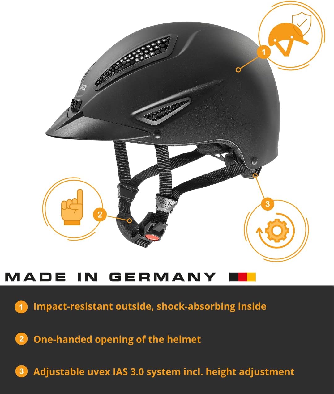 uvex perfexxion II Horse Riding Helmet for Women & Men, Black - Adjustable & Excellent Ventilated Helmet