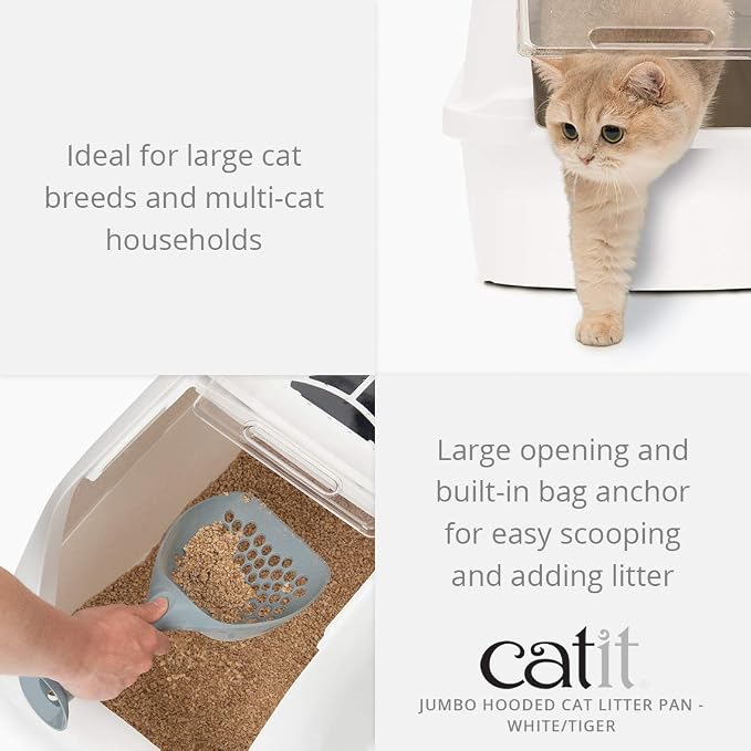 Catit Jumbo Hooded Cat Litter Box, White Tiger, 50696,White-Black