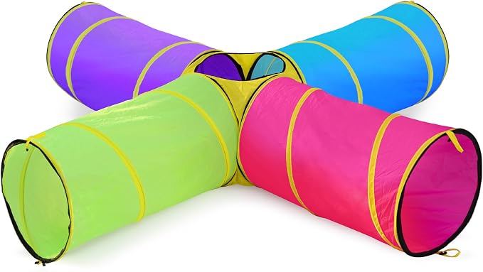 Hide N Side Kids Play Tunnels, Indoor Outdoor Crawl Through Tunnel for Kids Dog Toddler Babies Children, Pop up Tunnel Gift Toy (Multi, 4 Way)