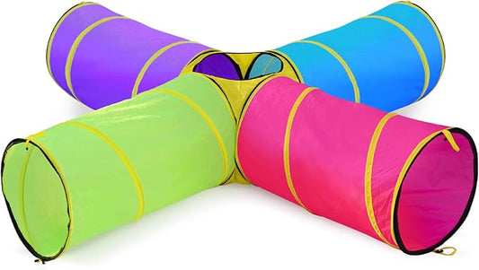 Hide N Side Kids Play Tunnels, Indoor Outdoor Crawl Through Tunnel for Kids Dog Toddler Babies Children, Pop up Tunnel Gift Toy (Multi, 4 Way)