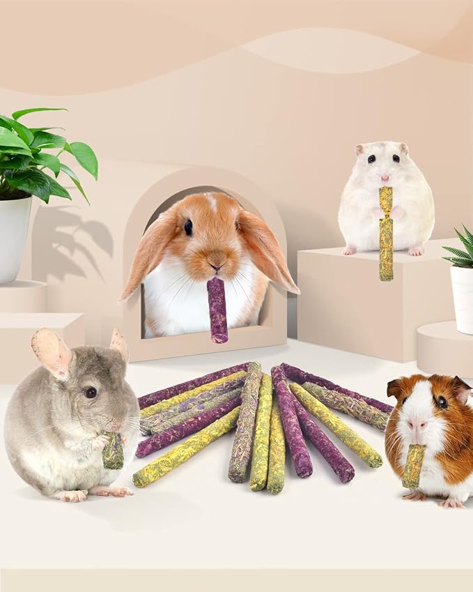 Bissap 36PCS Rabbit Chew Sticks, Mixed Natural Flower Rose Chrysanthemum and Forget-me-not Chew Toys Treats for Rabbit Bunny Chinchilla Guinea Pig Hamster and Other Small Animals Molar Snacks